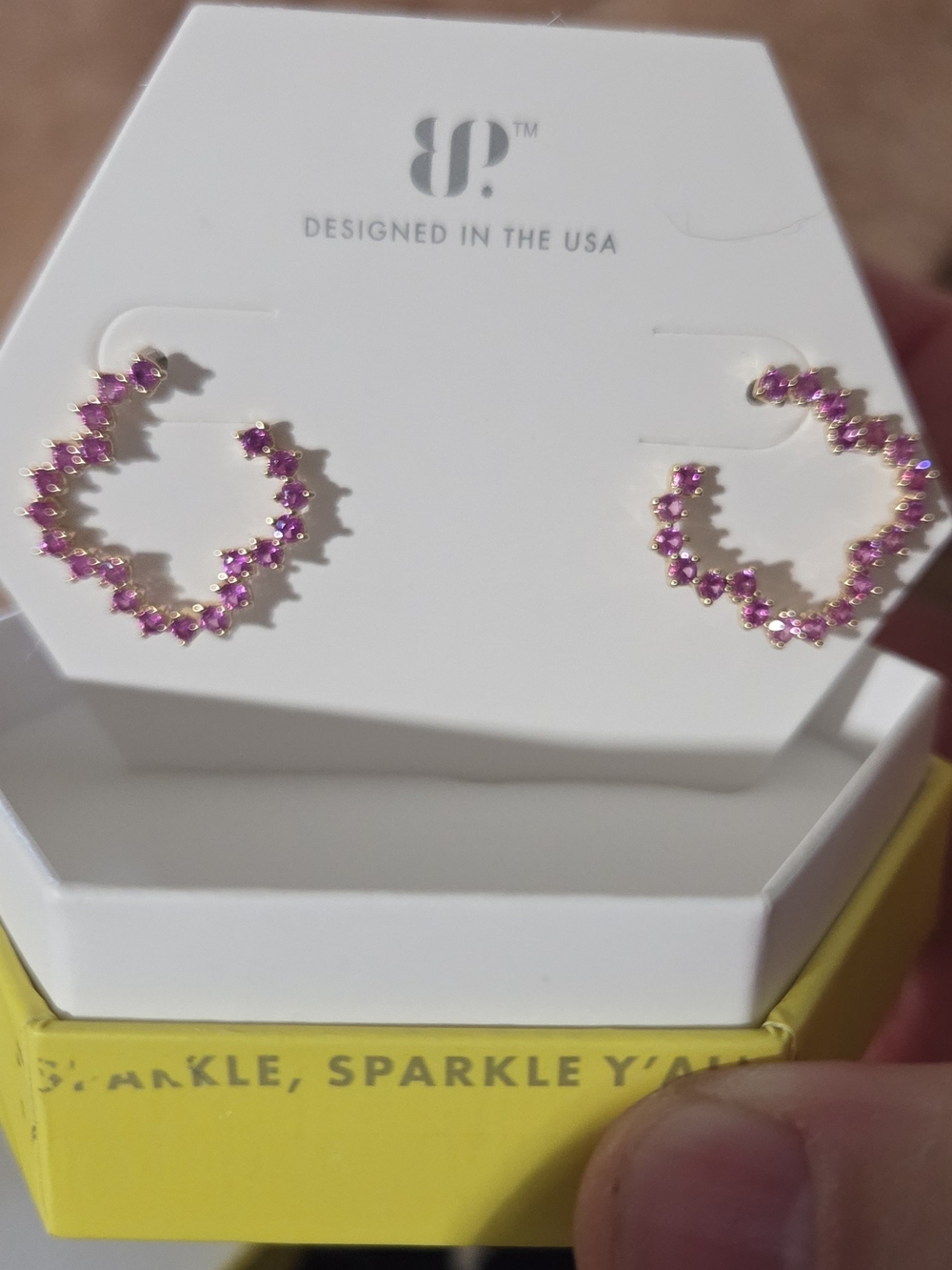 bp Pink Crystal Scalloped Hoop Earrings